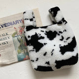Vintage Cow Pattern Women Handbags Winter Student Small Shoulder Bags