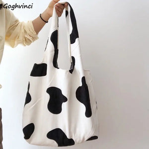 Vintage Cow Print Shoulder Bag Large Capacity Underarm Corduroy Bag