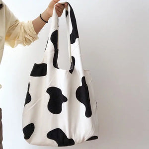 Vintage Cow Print Shoulder Bag Large Capacity Underarm Corduroy Bag