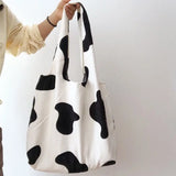 Vintage Cow Print Shoulder Bag Large Capacity Underarm Corduroy Bag