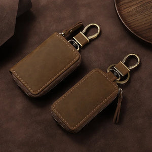 Vintage Crazy Horse Leather Car Key Bag Europe and America