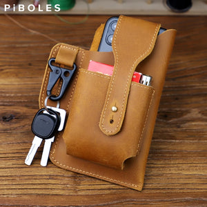 Vintage Crazy Horse Leather Men Waist Pack Sport Running Outdoor