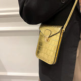Vintage Croc Grain Crossbody Cell Phone Shoulder Bags Women Messenger Solid