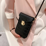 Vintage Croc Grain Crossbody Cell Phone Shoulder Bags Women Messenger Solid