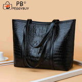 Vintage Crocodile Leather Women Handbag Large Capacity Shoulder Shopping Bag