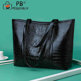 Vintage Crocodile Leather Women Handbag Large Capacity Shoulder Shopping Bag