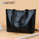 Vintage Crocodile Leather Women Handbag Large Capacity Shoulder Shopping Bag