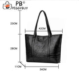 Vintage Crocodile Leather Women Handbag Large Capacity Shoulder Shopping Bag