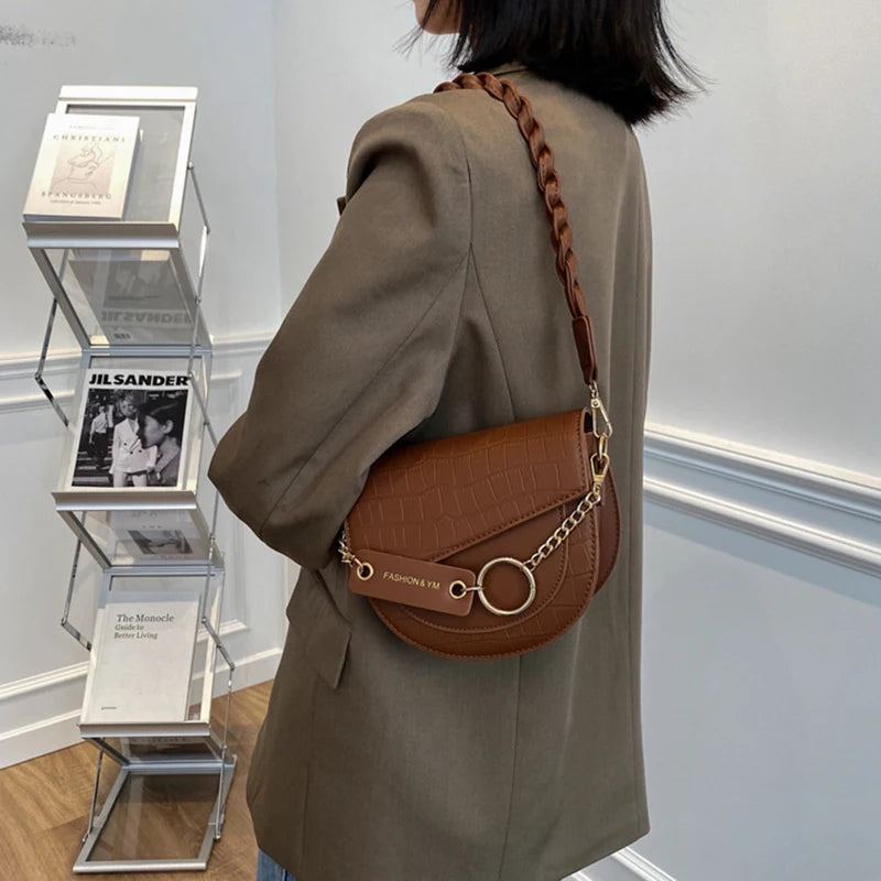 Vintage Crocodile Pattern Shoulder Saddle Bag
