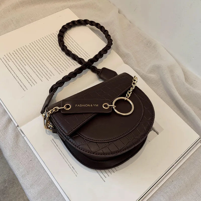 Vintage Crocodile Pattern Shoulder Saddle Bag