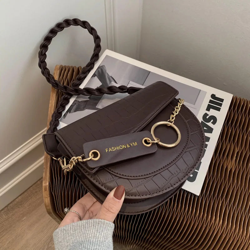 Vintage Crocodile Pattern Shoulder Saddle Bag