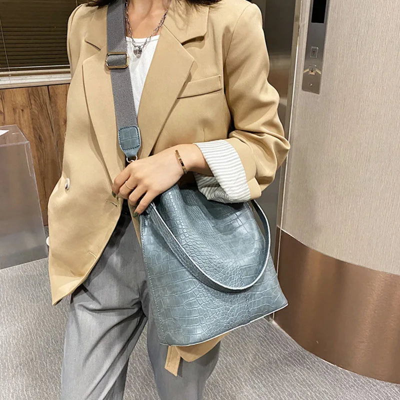 Vintage Crocodile Pattern Crossbody Bag PU Leather Shoulder Handbag