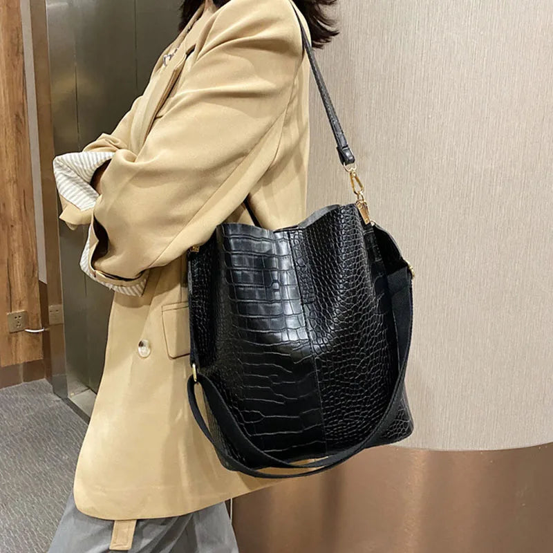 Vintage Crocodile Pattern Crossbody Bag PU Leather Shoulder Handbag