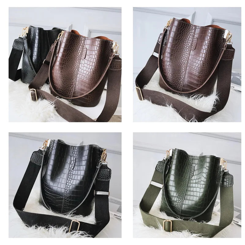 Vintage Crocodile Pattern Crossbody Bag