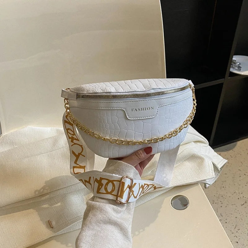Crocodile Pattern PU Fanny Pack Women Chain Waist Bag Female