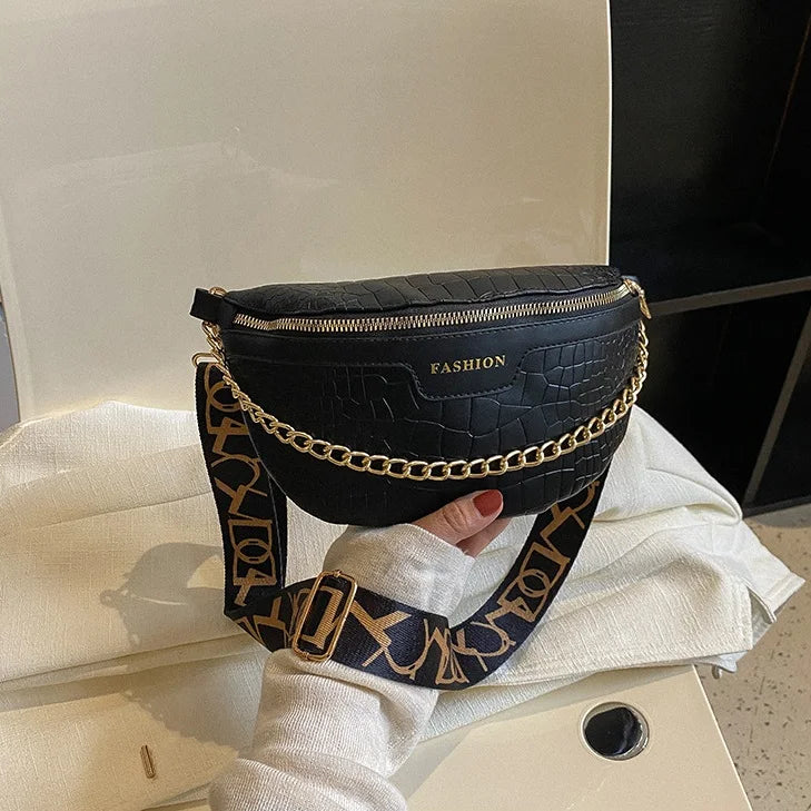 Crocodile Pattern PU Fanny Pack Women Chain Waist Bag Female