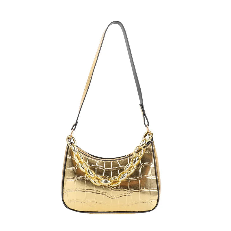 Vintage Crocodile Print Pu Shoulder Bag Woman Acrylic Chain Women's Handbag