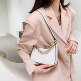 Vintage Crocodile Print Pu Shoulder Bag Woman Acrylic Chain Women's Handbag