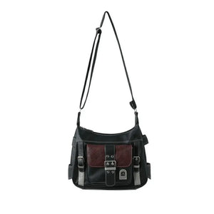 Vintage Crossbody Bag High PU Leather Shoulder Bag Tote Women's Hip Hop
