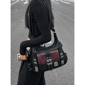 Vintage Crossbody Bag High PU Leather Shoulder Bag Tote Women's Hip Hop