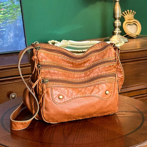 Vintage Crossbody Bag Women's Soft Leather Shoulder Bags Multi-Layer