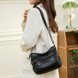 Vintage Crossbody Bag Women's Soft Leather Shoulder Bags Multi-Layer