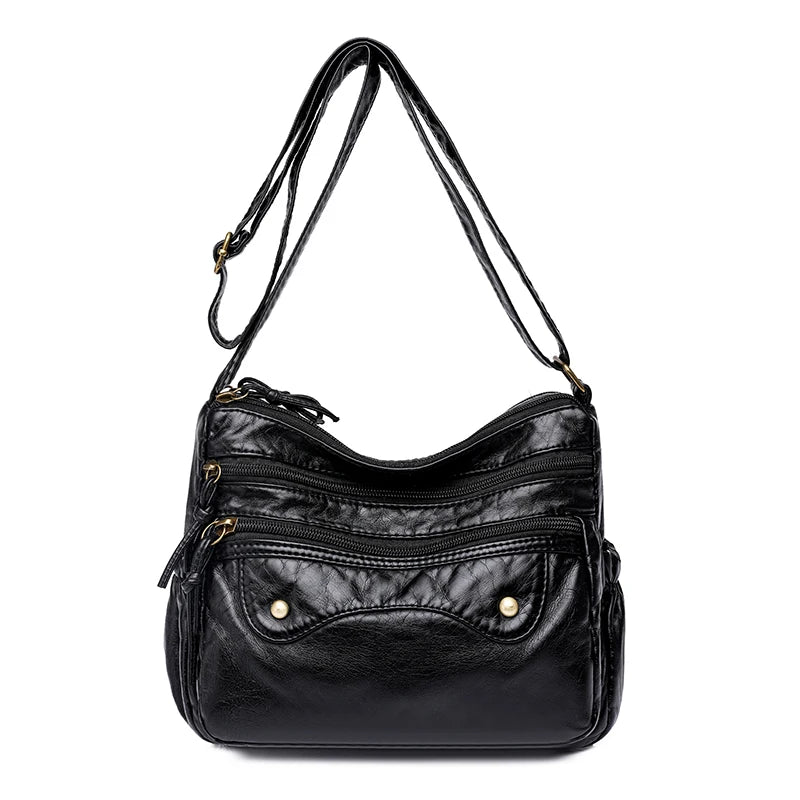 Vintage Crossbody Bag Women's Soft Leather Shoulder Bags Multi-Layer