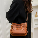 Vintage Crossbody Bag Women's Soft Leather Shoulder Bags Multi-Layer