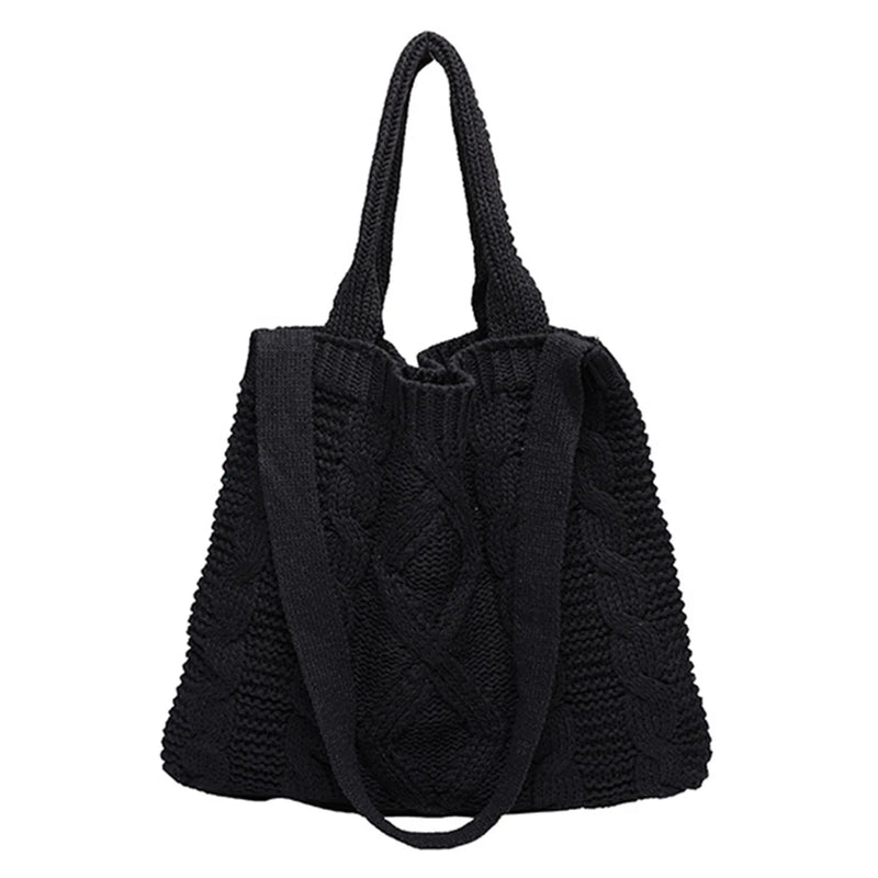 Vintage Knitted Crossbody Bag Large Capacity Solid Handbag