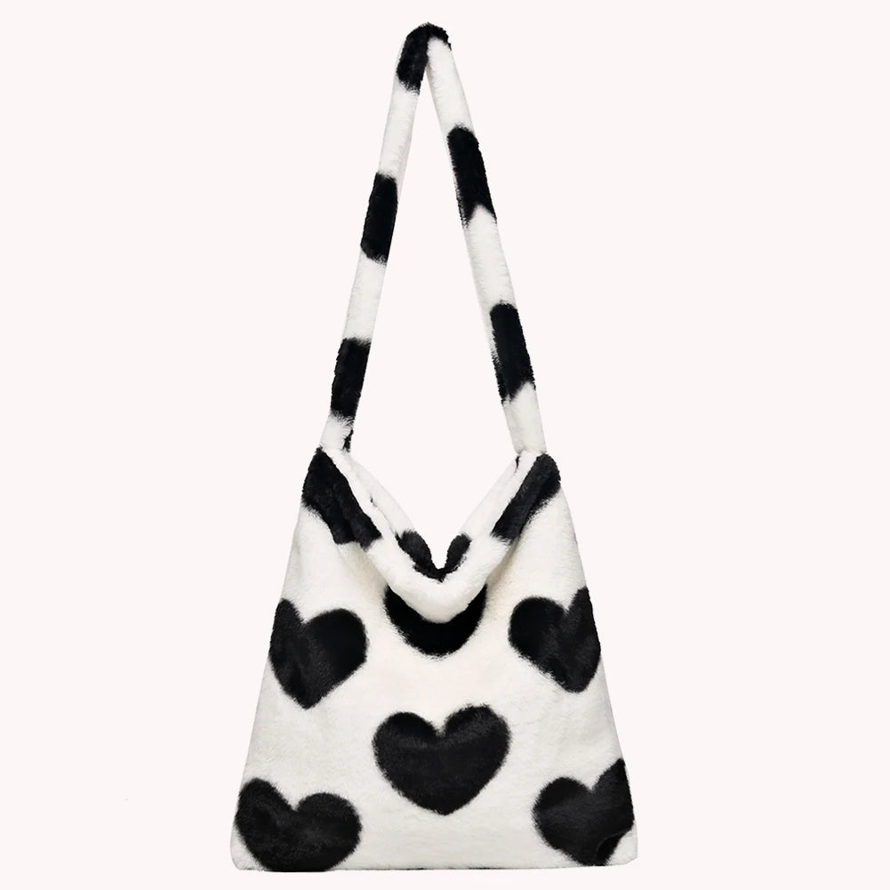 Vintage Crossbody Bag Love Print Leopard Plush Tote Messenger Bag