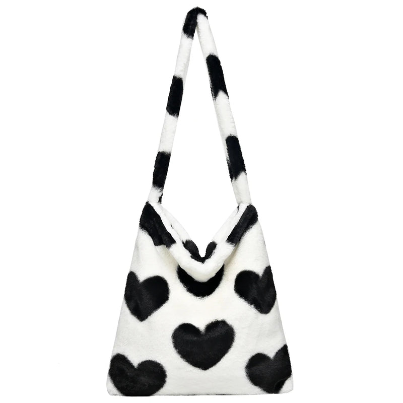 Vintage Crossbody Bag Love Print Leopard Plush Tote Messenger Bag