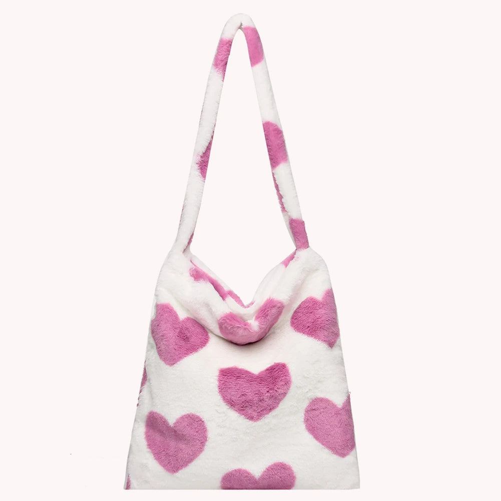 Vintage Crossbody Bag Love Print Leopard Plush Tote Messenger Bag