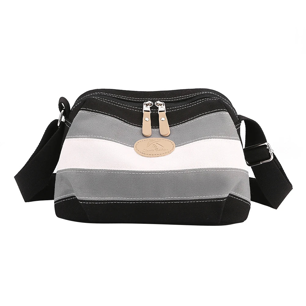 Vintage Crossbody Bags Striped Canvas Shoulder Bag Small Square Zipper