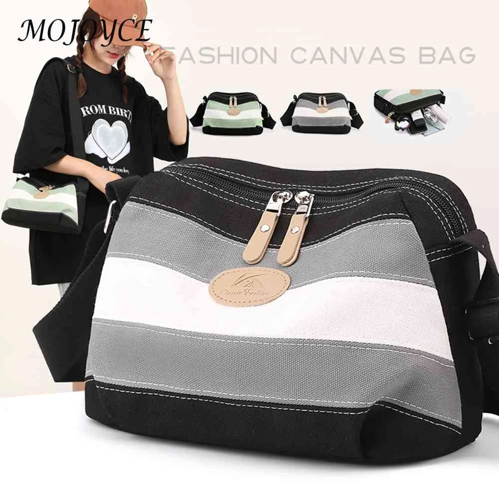 Vintage Crossbody Bags Striped Canvas Shoulder Bag Small Square Zipper