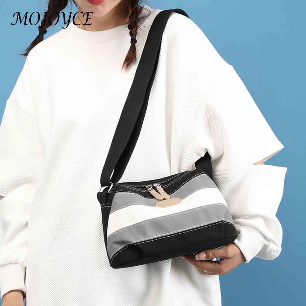Vintage Crossbody Bags Striped Canvas Shoulder Bag Small Square Zipper