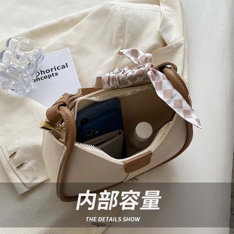 Vintage Crossbody Bags With Scarves PU Leather Shoulder Bag Women's Handbags