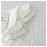 Vintage Lace Pearl Crossbody Bag Women Small Square Shoulder Purse Handbag