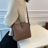 Vintage Brown Leather Crossbody Bucket Bag Zipper Pocket