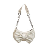 Vintage Bow Shoulder Bags for Women Solid Girls Pu Leather Crossbody Clutch Fema