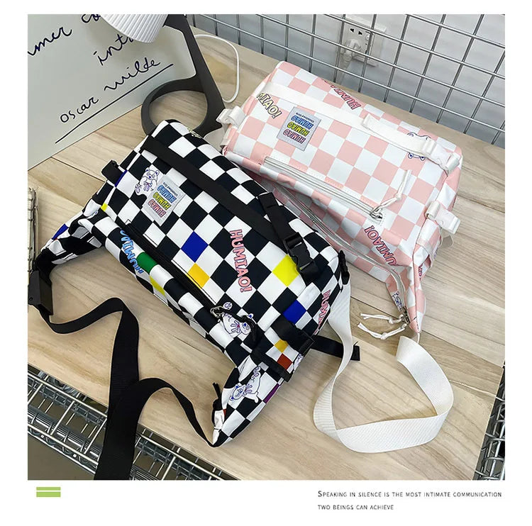 Vintage Crossbody Bag Harajuku Handbag Contrasting Plaid Shoulder Bag