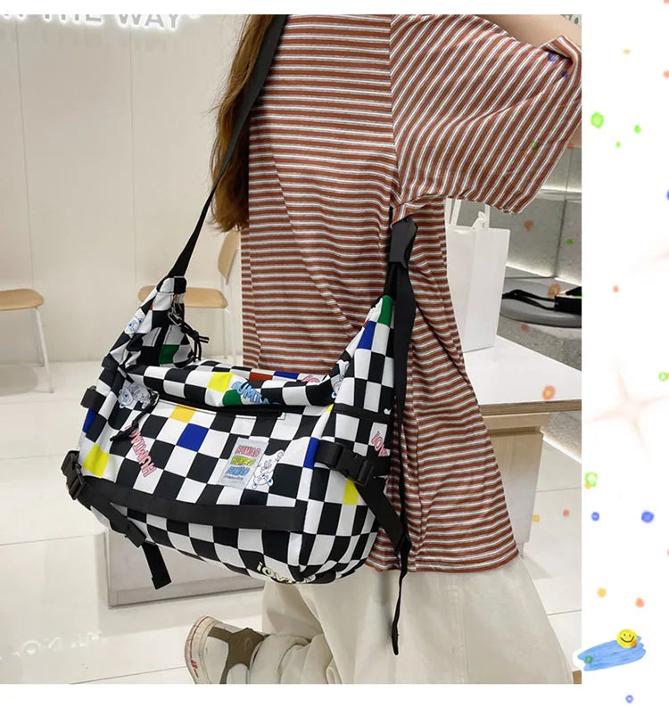 Vintage Crossbody Bag Harajuku Handbag Contrasting Plaid Shoulder Bag