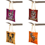 Vintage of the Dead Women Shopping Shoulder Bag Reusable Cartoon Skull Flower