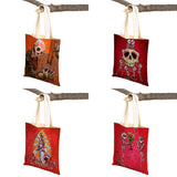 Vintage of the Dead Women Shopping Shoulder Bag Reusable Cartoon Skull Flower