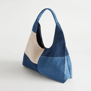 Vintage Denim Cloth Women Tote HandBag Contrast Female Large Capacity
