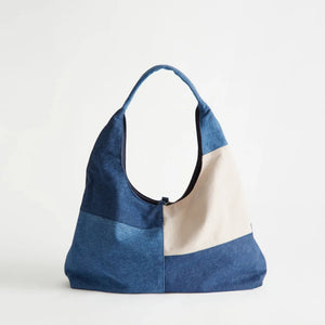 Vintage Denim Cloth Women Tote HandBag Contrast Female Large Capacity
