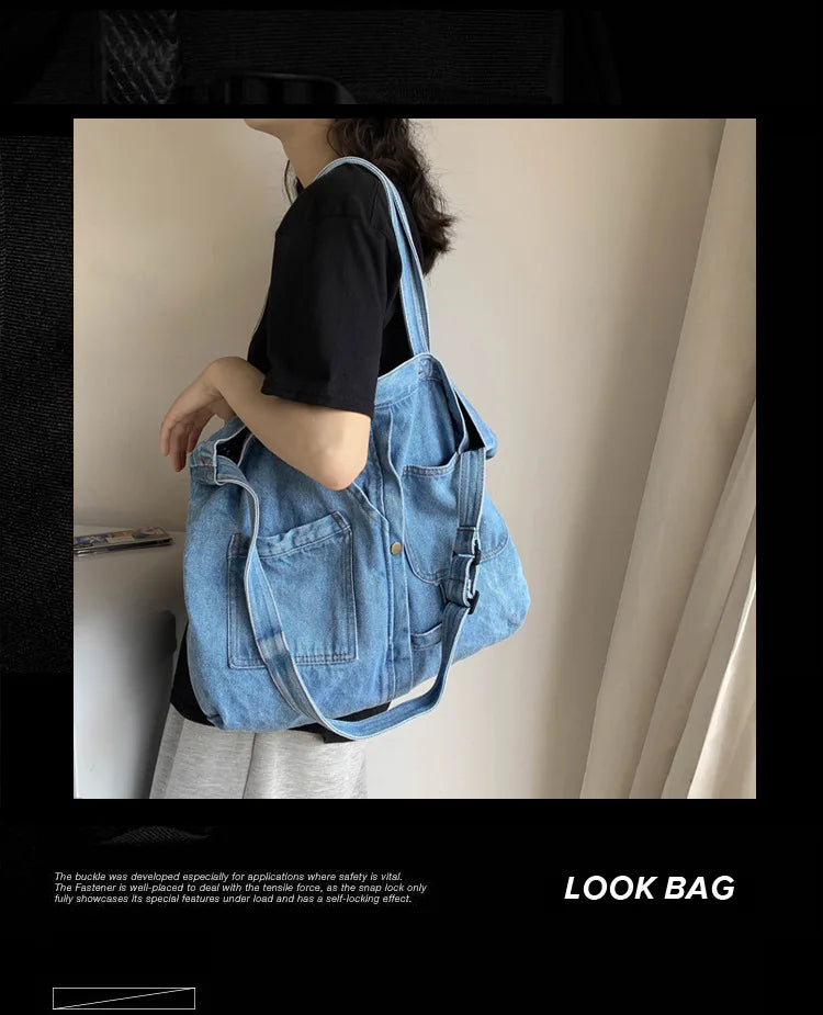 Vintage Denim Fabric Handbag Women Retro Jean Canvas Messenger Bag
