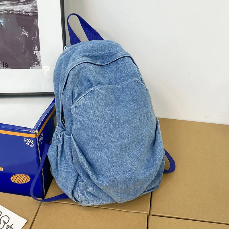 Vintage Denim Jean Women Backpacks Preppy Style Shoulder Bags