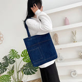 Vintage Denim Shoulder Bag Large Capacity Canvas Tote Underarm Bag