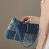 Vintage Denim Stitching Women Underarm Bag Retro Female Armpit Bag