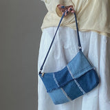 Vintage Denim Stitching Women Underarm Bag Retro Female Armpit Bag